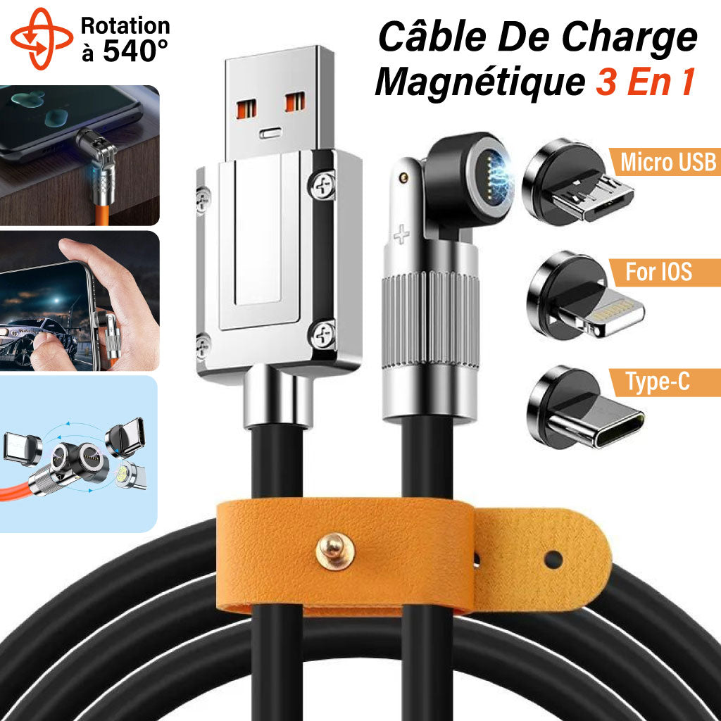 Câble USB 3-en-1 Embout Magnétique Rotatif 540° - 1m - E-vape